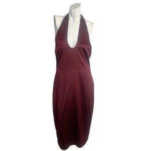 Jason Wu Burgundy Satin Halter Neck Slip Midi Dress Plunging Women's Size M